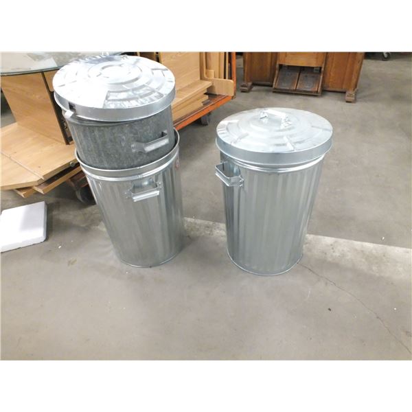 3 Metal Garbage Cans