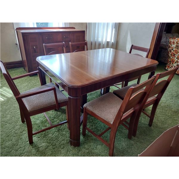 BEAUTIFUL, ART DECO 1940S WATERFALL 8 PC DINING ROOM SUITE