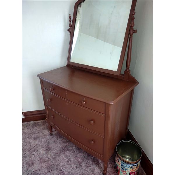 ANTIQUE WOODEN DRESSER W/ BEVELED MIRROR