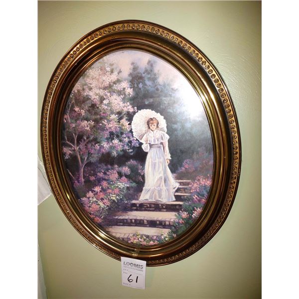 FRAMED ART PRINT OF VICTORIAN GIRL IN GARDEN