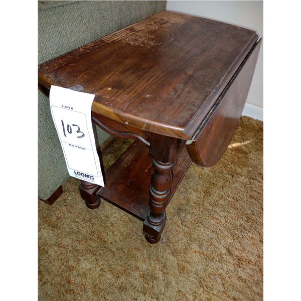 SOLID OAK DROP LEAF LAMP TABLE