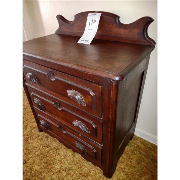 SOLID WALNUT WALL CHEST W/ CURLED LEAF HANDLE