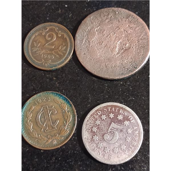 COIN LOT: USA 1 CENT, 5 CENTS, 1909 2 CENTS, MEXICO 1 CENTAVO, 1923