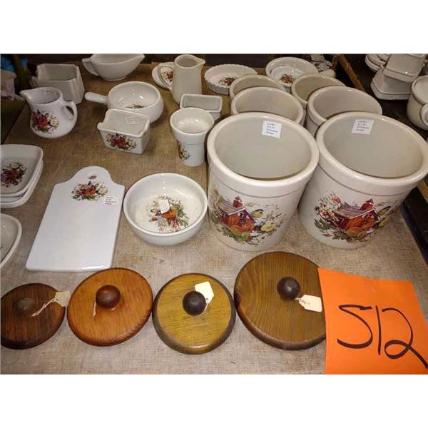 NEW ROSEVILLE STONEWARE POTTERY W/ ASSORTED DECAL DESIGNS