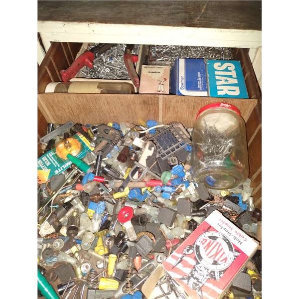 HUGE BULK TOOL LOT: TOOLS AND HARDWARE IN DRAWERS