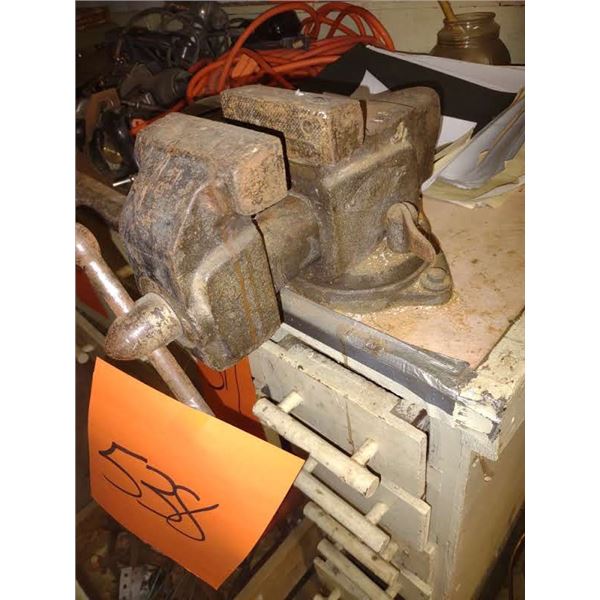ANTIQUE SWIVEL BENCH VISE (BUYER MUST REMOVE)
