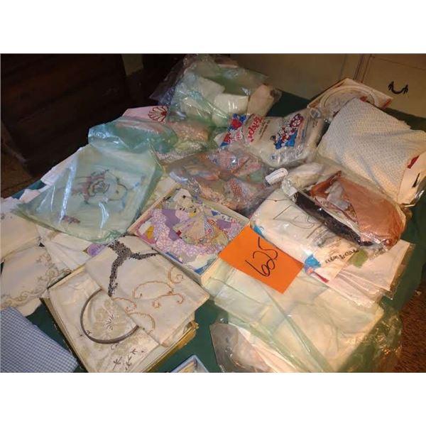 LOT OF BEAUTIFUL LINENS, QUILT PATCHES, PILLOW CASES & EMBROIDERY