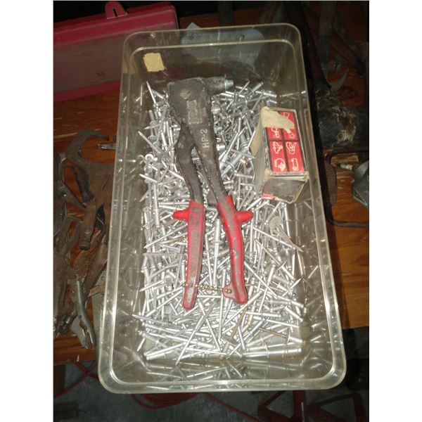 4 BOX LOT, RIVITING TOOL, RIVETS, STAPLES