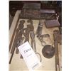 Image 1 : TABLE LOT OF TOOLS, PIPE WRENCHES, BITS, OIL CAN, ETC.