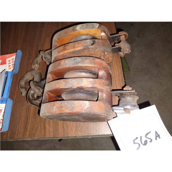 2 WOODEN BLOCKS/ PULLEYS