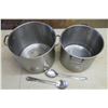 Image 2 : 2 Large Stainless Pots (12 & 13in. Wide) & 2 Stainless Spoons
