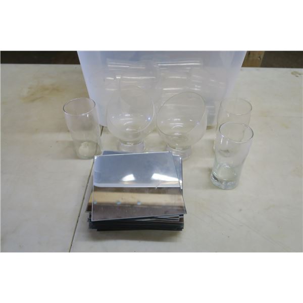 Tub of: 6x6in. Mirrors, Small Decorative Vases