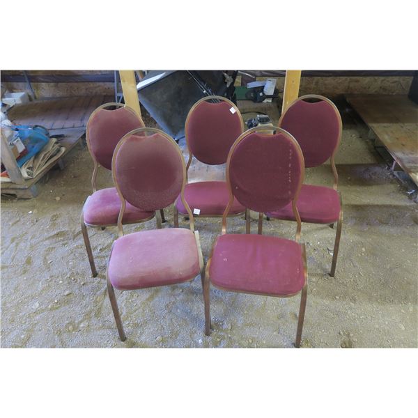 5 Red Cushion Banquette Chairs - Metal Frame 35in. Tall, Seat 17in. Tall