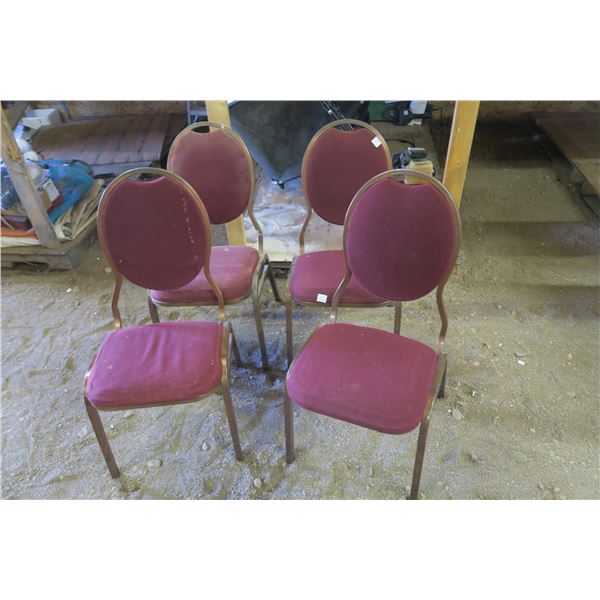 4 Red Cushion Banquette Chairs - Metal Frame 35in. Tall, Seat 17in. Tall