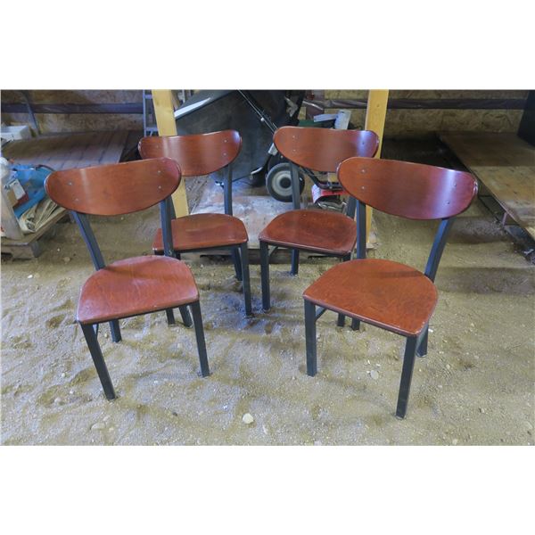 4 "Restaurant" Chairs - Metal Frame with Wood Backing - Seat 18in. Tall, 33in. Tall Total