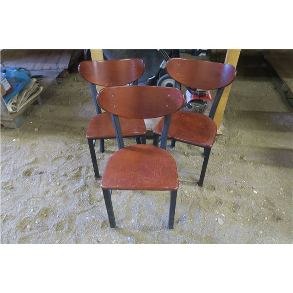 3 "Restaurant" Chairs - Metal Frame with Wood Backing - Seat 18in. Tall, 33in. Tall Total
