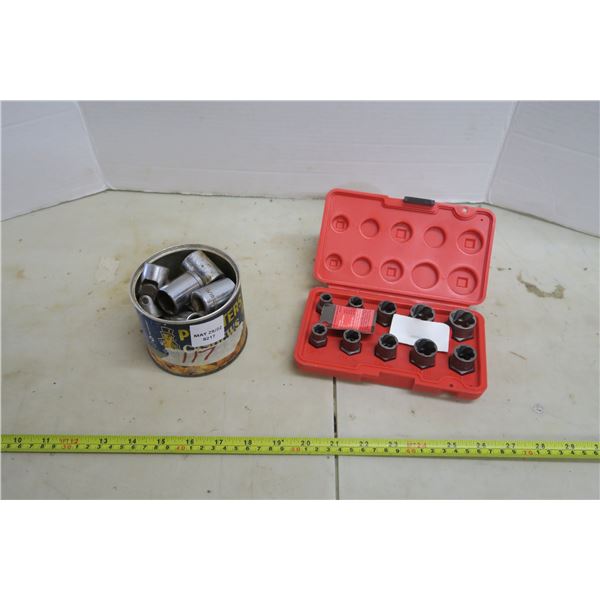 Assorted 1/2" Drive Sockets & Stripped Bolt Extractor Set