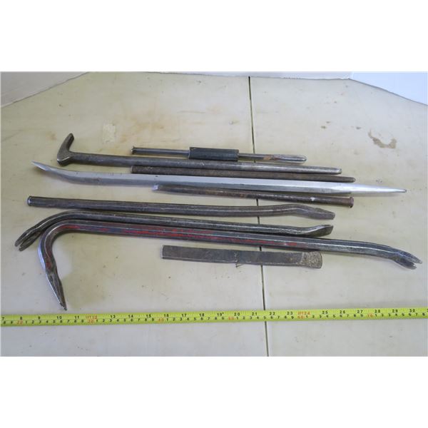Lot of Large Pin Bars, Pry Bars, Chisels, Punches