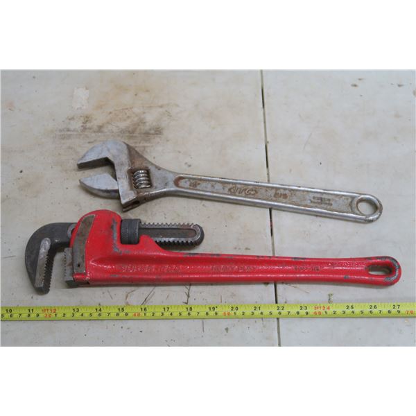 Pipe Wrench 18" & 15" Crescent Wrench