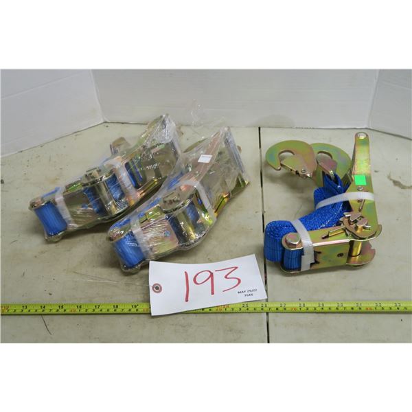 3 Hook End Ratchet Straps - 2" x 7ft. 10 000 lbs.
