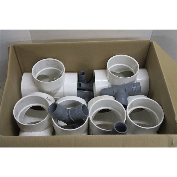 Lot of Plastic Plumbing Tee's - 4-way 4" & Assorted 1/2" to 1 1/2"