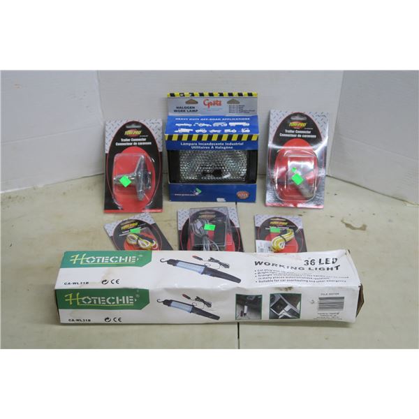 Lot of Lighter Duty Trailer Plugs & Halogen Work Lamp