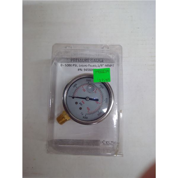 Pressure Gauge 0-5000 Psi, Liquid Filled, 1/4" MNPT