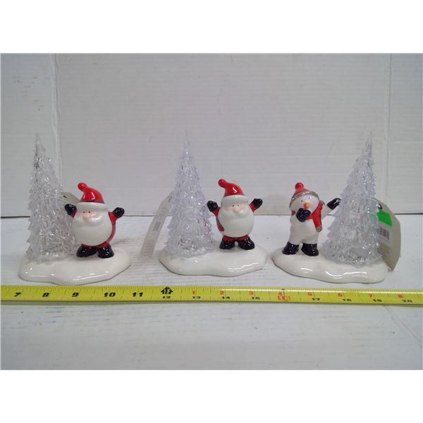 3 LED Xmas Decorations - Santa and Snowman
