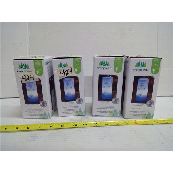 4x Evergreen LED Pillar Projector Candles