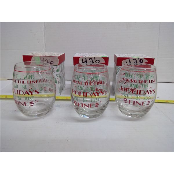 3x Xmas Wine Glasses