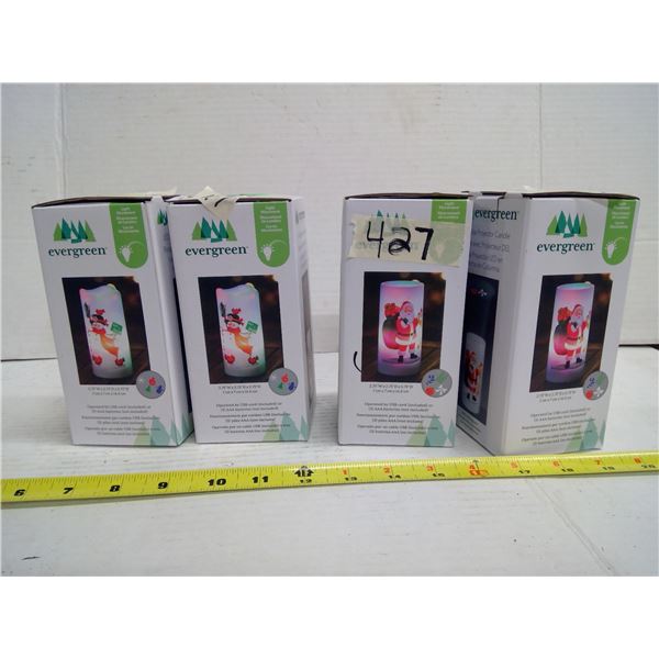 4x Evergreen LED Pillar Projector Candles