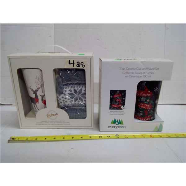 2x Ceramic Cup Sets w/ Gloves and Puzzles