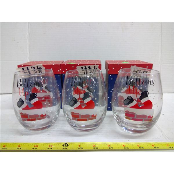 3x Xmas Wine Glasses