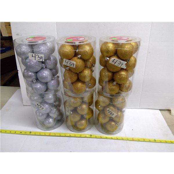 Sparkly Xmas Ornaments - 6 Packs (Gold/Silver)
