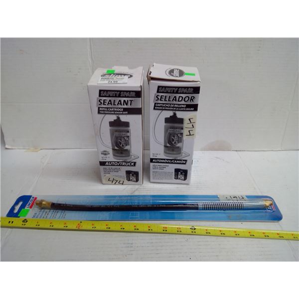 2x Safety Spair Sealant Refill Cartridges and 1x 5818 Whip Hose Extension