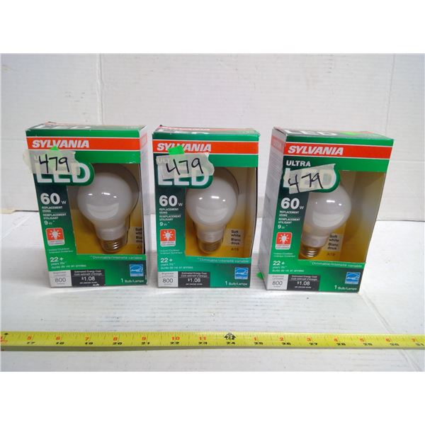 3x Sylvania 60W LED Replacement Bulbs