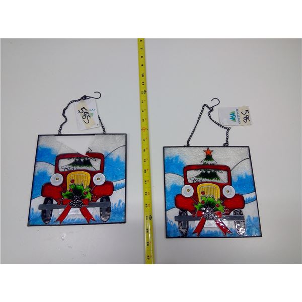 2x Evergreen Stained Glass Xmas Trucks - One w/ Broken Glass