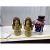 Image 1 : Snowman and Angel Statues (One Angel Broken) - Angels Light Up