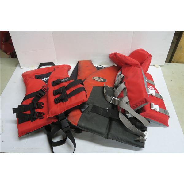 3 Life Jackets - Adult XXL 90+lbs, Child 30-50lbs, Child 30-60lbs