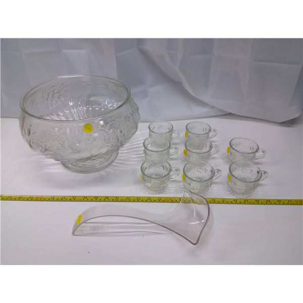 Glass Punch Bowl and Cups