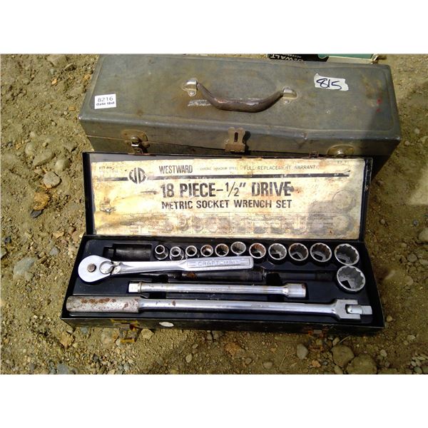 18 Piece 1/2" Drive Wrench Set and Black Toolbox