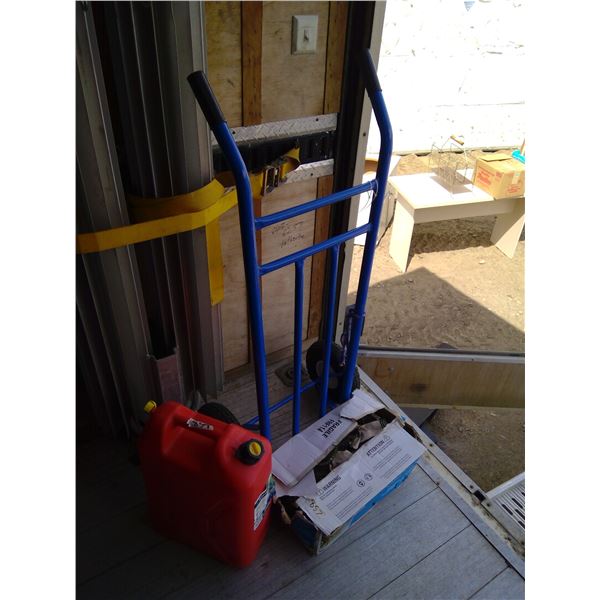 Gas Can, Roofing Nails, and Dolly