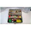 Image 3 : Olive + Tan Plano fishing box + tackle contents