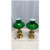 Image 2 : (2) Matching Coal oil lamps with Green Shades