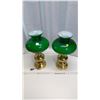 Image 3 : (2) Matching Coal oil lamps with Green Shades