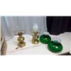 Image 4 : (2) Matching Coal oil lamps with Green Shades