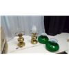 Image 5 : (2) Matching Coal oil lamps with Green Shades