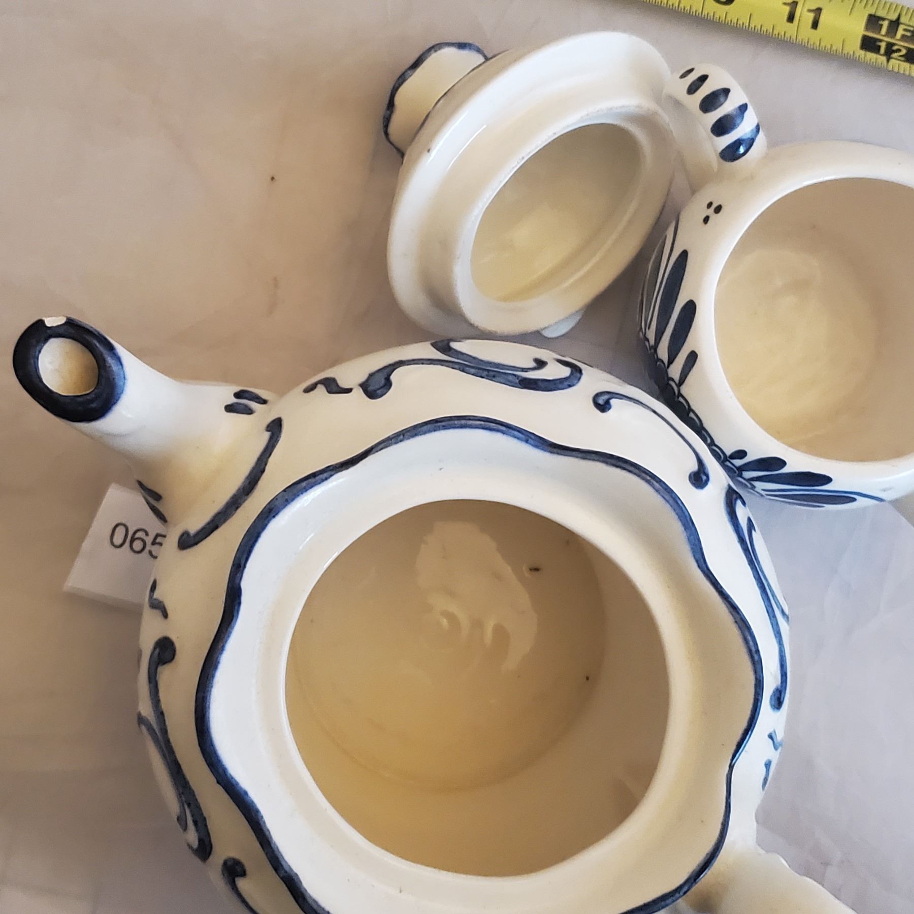 Blue Delph hand painted Teapot and sugar dish with lid