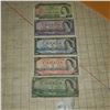 Image 1 : vintage canadian money 1954 set of bills ten, five, two, one 1969 twenty, 20, 10, 5, 2, 1