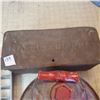 Image 2 : vintage lot of House Decor Massey Harris Tool Box, Gasoline Can, large double wide aluminium Frigida